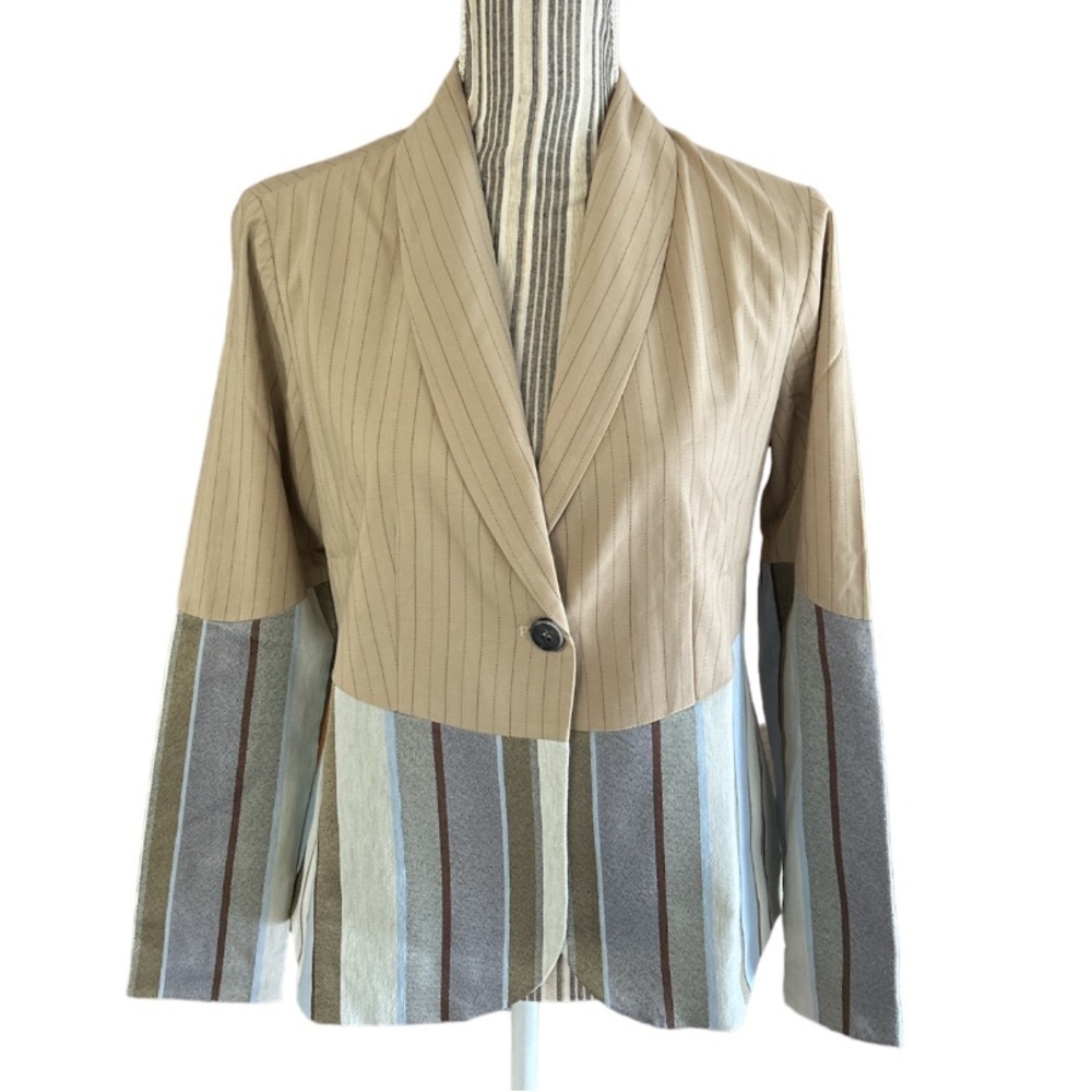 LAURIE Felt Los Angeles, Double Stripe Blazer Jacket, Beige Brown Blue - Picture 1 of 7